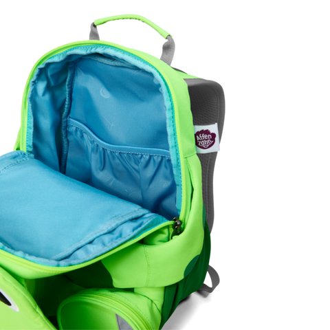 AFFENZAHN Rucksack GROSSER FREUND - FROSCH NEON, a large, brightly colored frog-themed backpack for kids with adjustable straps and multiple compartments for school or travel