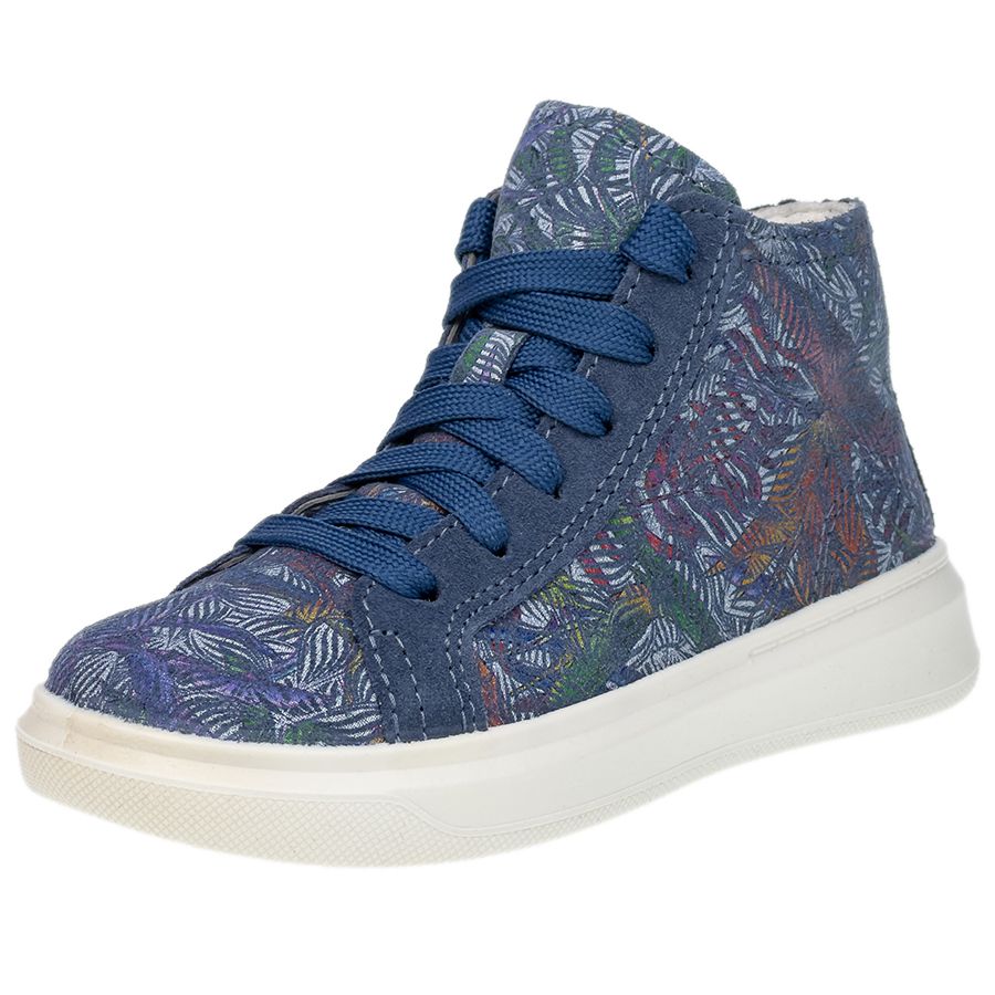 SUPERFIT Knöchelschuh COSMO 6465-80 - blau - gemustert, front view, blue patterned shoe for kids