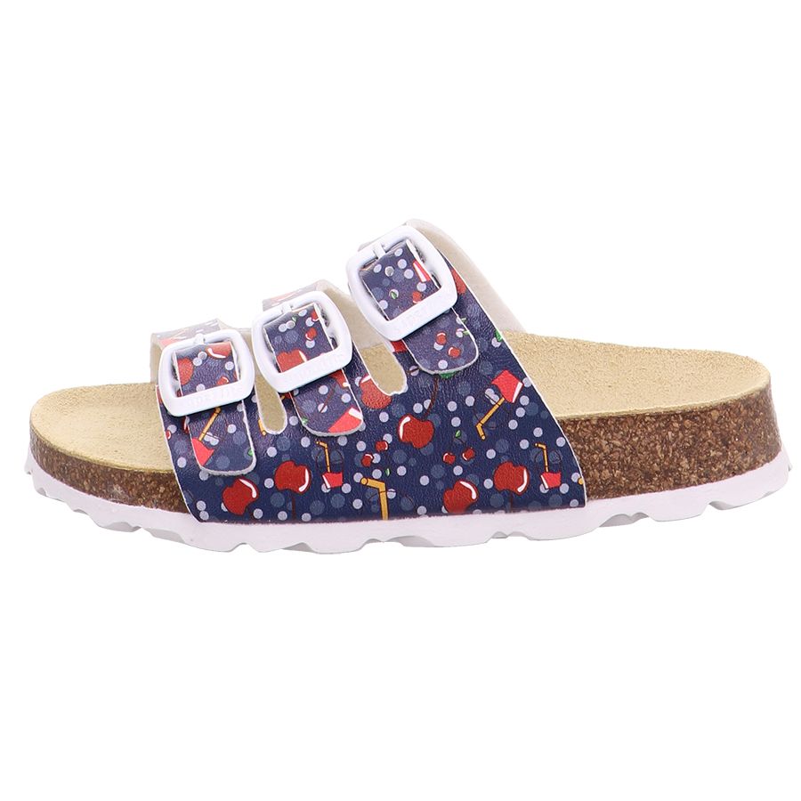 Comfortable and stylish SUPERFIT Hausschuh Pantolette 113-805 in blue with cherry design