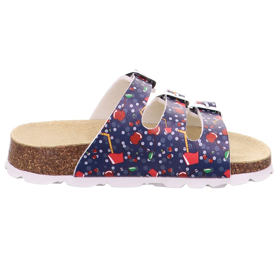 A comfortable and stylish blue slipper with cherry design, the SUPERFIT Hausschuh Pantolette 113-805