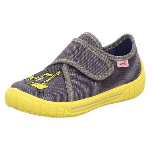 Men's SUPERFIT Hausschuh BILL 278-203 in grey and yellow featuring a fun digger design