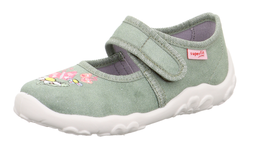 Comfortable eukalyptus colored SUPERFIT Hausschuh BONNY 282-750 with floral and butterfly design