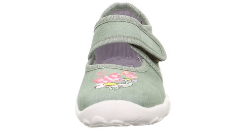 Comfortable and stylish eukalyptus green SUPERFIT Hausschuh BONNY 282-750 featuring beautiful flower and butterfly designs