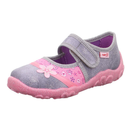 Comfortable and stylish SUPERFIT Hausschuh BONNY 284-203 in light grey with pink accents and a cute flower design