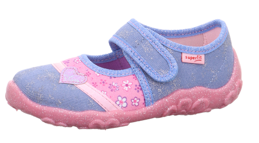 Light blue and pink heart-patterned SUPERFIT Hausschuh BONNY 284-203 - comfortable and stylish indoor slippers for girls