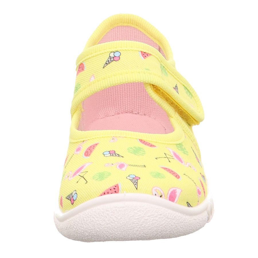 Yellow SUPERFIT Hausschuh BELINDA 288-602 featuring a flamingo and ice print