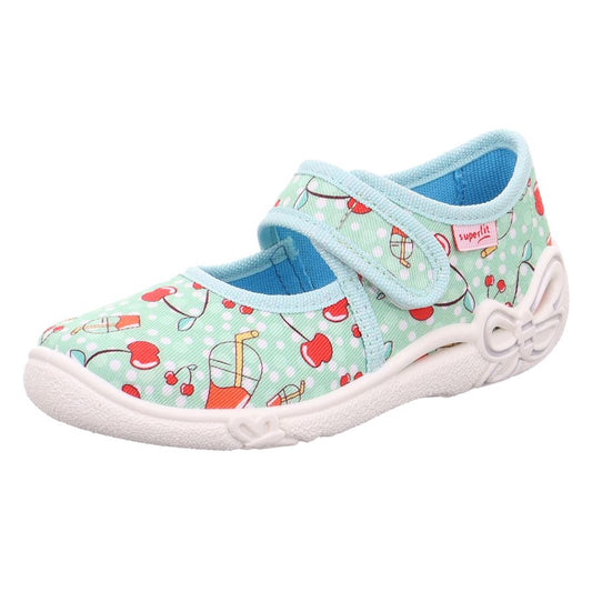 Comfortable mint-colored SUPERFIT Hausschuh BELINDA 288-701 adorned with Kirschen design
