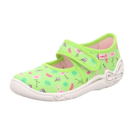 SUPERFIT Hausschuh BELINDA 288-750 grün - Flamingo - Eis, a cozy green slipper with flamingo and ice cream details for kids 