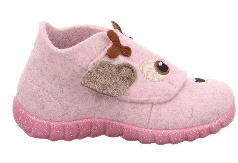 Comfortable and cozy pink slippers with a cute elk design - SUPERFIT Hausschuh HAPPY 295-552 rosa - Elch