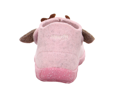 Comfortable and cozy SUPERFIT Hausschuh HAPPY 295-552 rosa - Elch in pink with adorable elk design