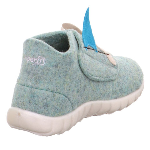 A comfortable and stylish mint and gray SUPERFIT Hausschuh HAPPY 295-701 with a cute bunny design