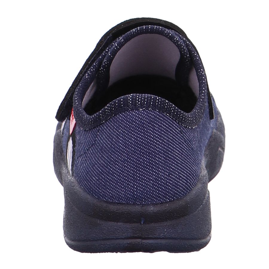 Comfortable and durable SUPERFIT Hausschuh BENNY 301-801 in dark denim, featuring a Polizei (police) design on the side