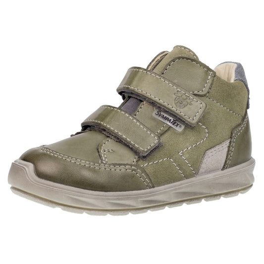 RICOSTA SYMPA-TEX Knöchelschuh ZACK in eukalyptus and gray color, side view with laces 