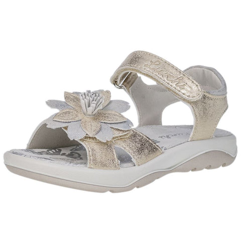 LURCHI Sandale FLORA in gold with a beautiful flower design