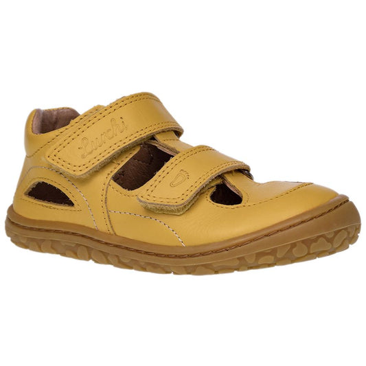 LURCHI Barfuß Halbsandale NANDO 50002-08 - gelb kids' yellow barefoot half sandal with flexible sole and adjustable straps 