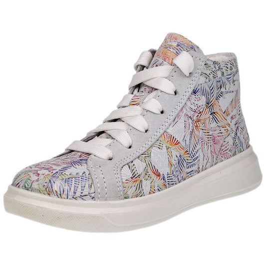 Alt text: Light gray and patterned SUPERFIT Knöchelschuh COSMO 6465-10 ankle shoe, a stylish and comfortable footwear option