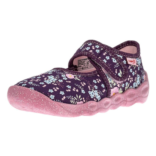 SUPERFIT Hausschuh BUBBLE 6272-85 lila Blumen Schuh mit Blumenmuster und Klettverschluss für Mädchen