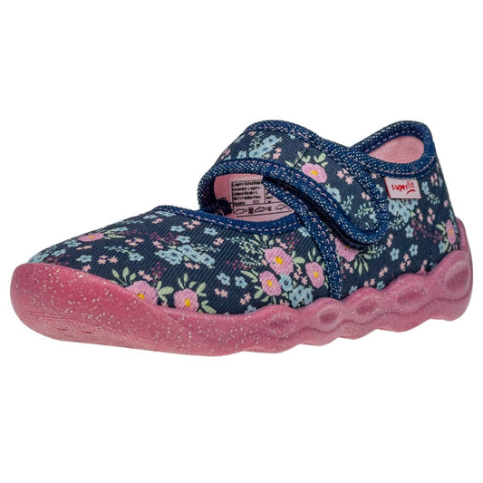 Comfortable navy blue SUPERFIT Hausschuh BUBBLE 6272-80 with pretty flower design