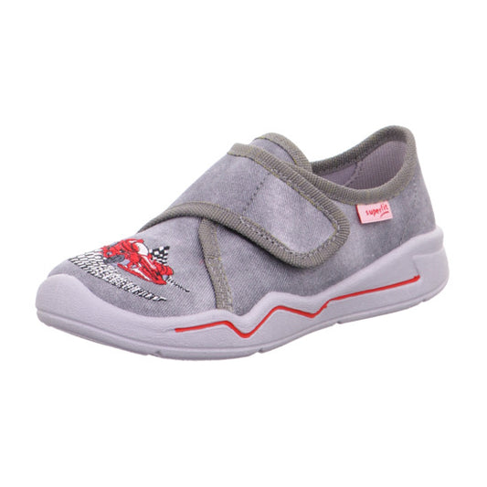 Comfortable SUPERFIT slippers with a grey and red race car design
