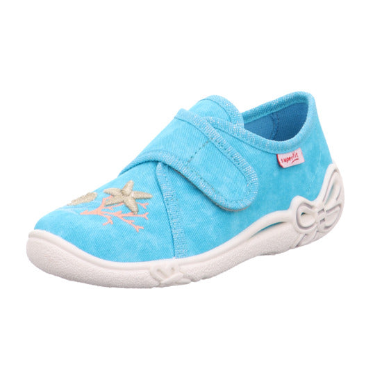 Comfortable and stylish SUPERFIT Hausschuh BELINDA 259-70 in turquoise color with cute seastar design