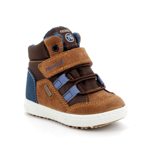 PRIMIGI GORE-TEX Knöchelschuh BARTH 28571-11 in zimt color with blue accents for children's outdoor activities and adventures