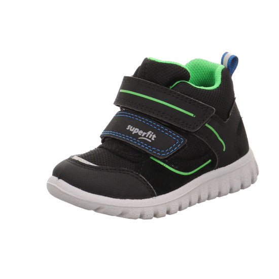 Black and green SUPERFIT GORE-TEX ankle shoe SPORT7 MINI 6189-00, designed for active kids, with waterproof and breathable properties