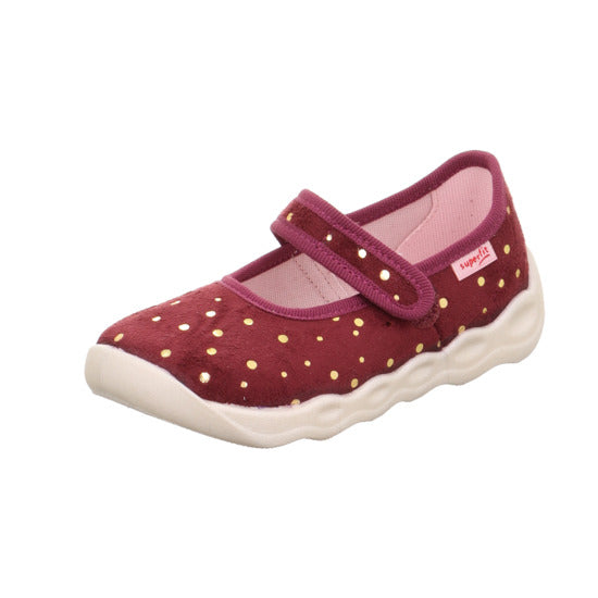 Comfortable and stylish SUPERFIT Hausschuh BUBBLE 6271-50 in bordeaux with gold dots