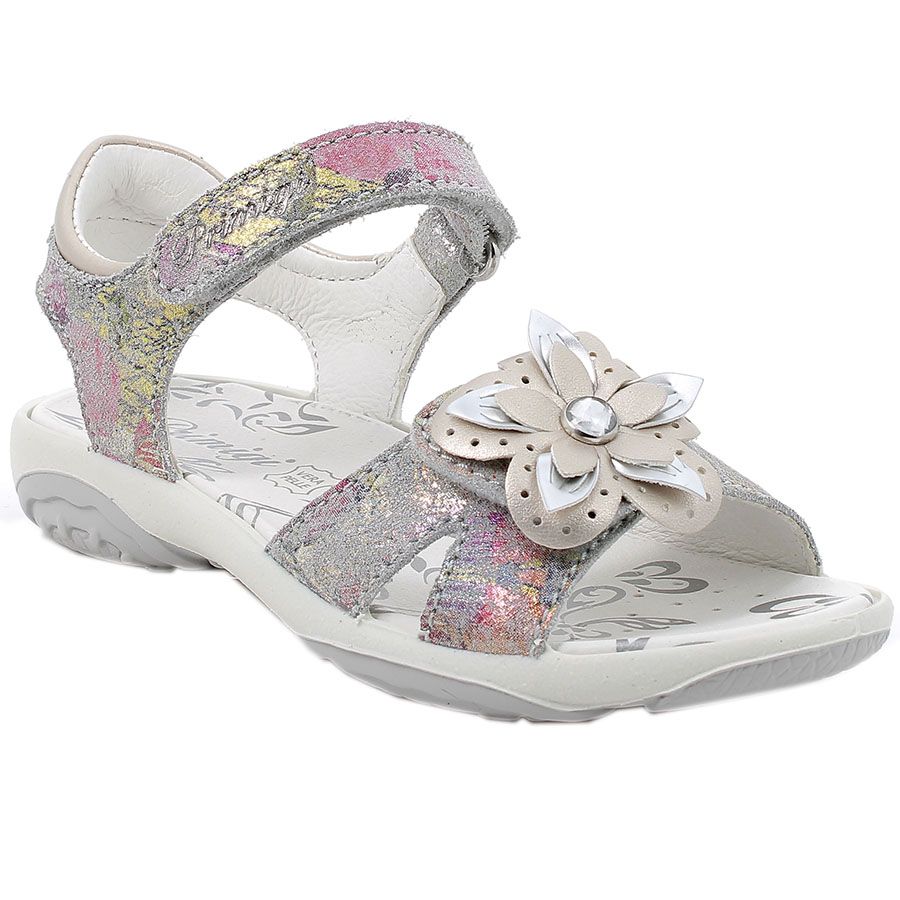 A pair of PRIMIGI Sandale 38823-66 in grey with a floral design on the straps