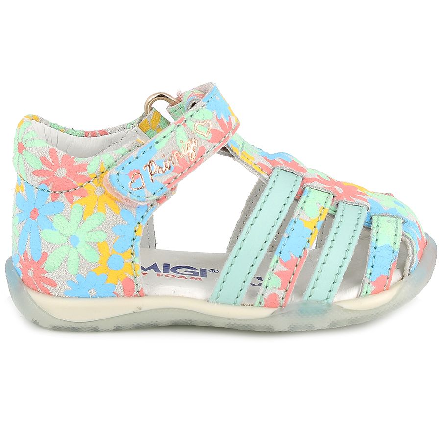 Colorful PRIMIGI Halbsandale 39082-22 with bright floral patterns on the straps