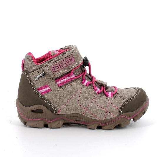 Waterproof and stylish ankle shoe in taupe and fuchsia for kids