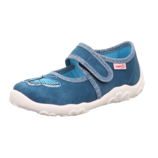 Comfortable blue slippers with butterfly design - SUPERFIT Hausschuh BONNY 280-804
