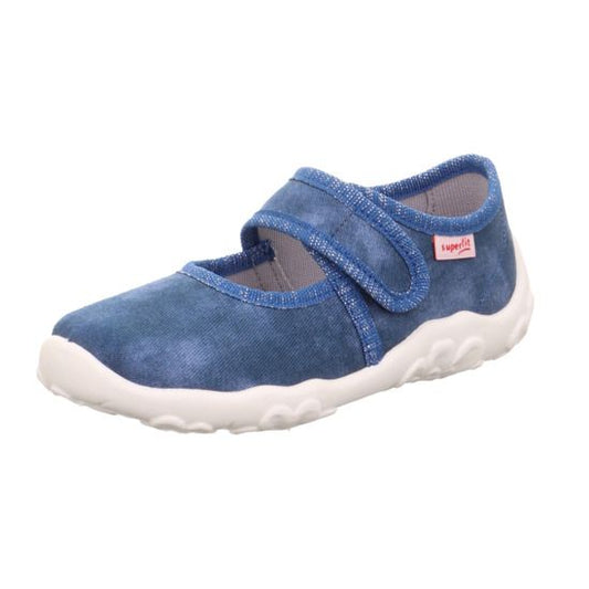 Comfortable SUPERFIT Hausschuh BONNY 283-807 in jeans color with sparkling details