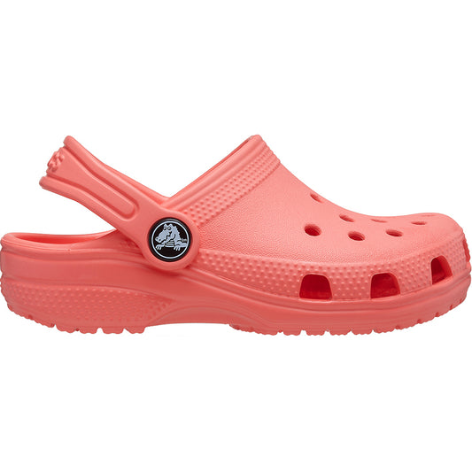 A pair of CROCS CLASSIC CLOG KIDS 204536-6SL in koralle color, perfect for kids to wear comfortably and stylishly during playtime and outdoor activities
