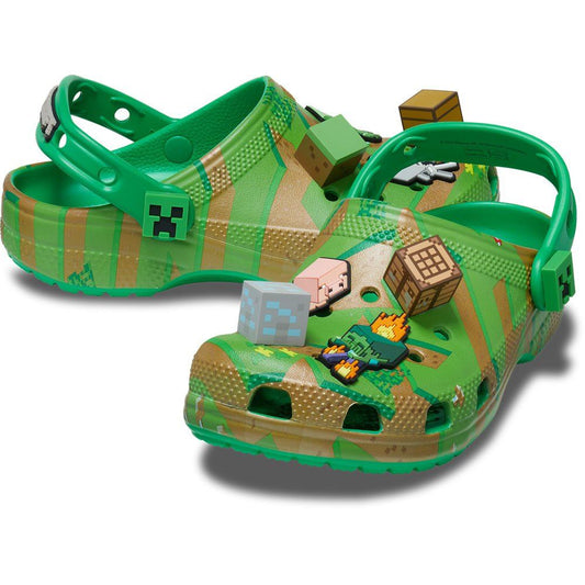 CROCS MINECRAFT ELEVATED CLOG 208473-90H in green, front view, comfortable slip-on footwear