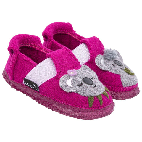 Comfortable and stylish NANGA Hausschuh 21-0421 24 magenta with adorable Koala design and sparkling glitzer detail