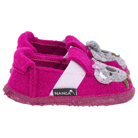 Pair of NANGA Hausschuh 21-0421 24 magenta - Koala - Glitzer slippers with adorable koala face design