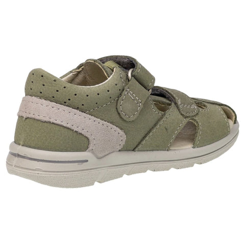 Child wearing RICOSTA Halbsandale KASPI in eukalyptus, walking on a variety of terrains