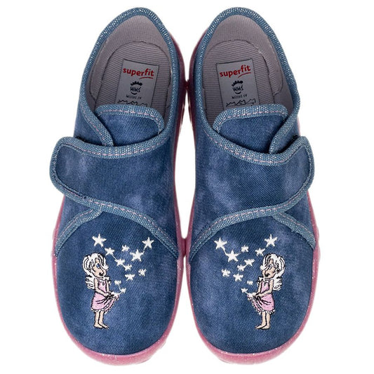 Comfortable and stylish SUPERFIT Hausschuh BONNY 258-804 featuring a jeans design and adorable Sternenmädchen (star girl) motif for girls