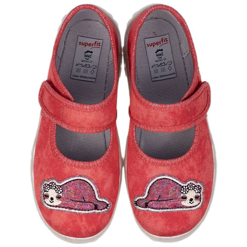 Women's SUPERFIT Hausschuh BONNY 280-500 in koralle (coral) featuring a cute Faultier (sloth) design