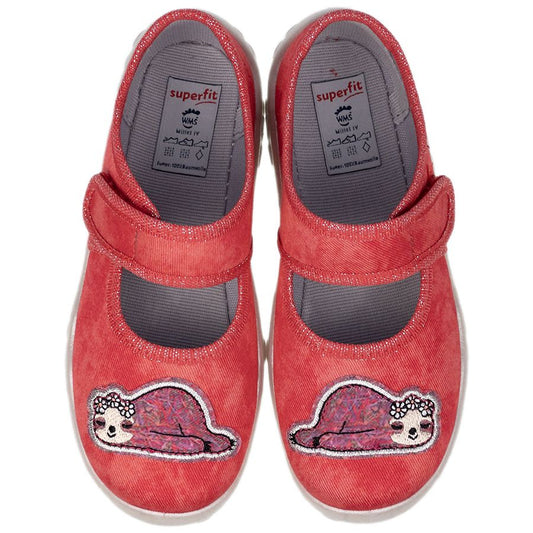 Women's SUPERFIT Hausschuh BONNY 280-500 in koralle (coral) featuring a cute Faultier (sloth) design