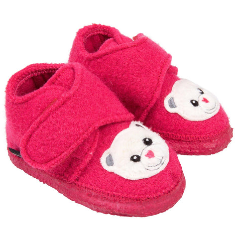 NANGA Hausschuh 25-0475 28 fuchsia - Teddy: cozy and warm fuchsia-colored slippers with a teddy bear design for kids