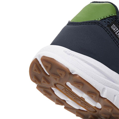  Close-up image of VIKING TEX Halbschuh HOVET WP in navy and green, showcasing the sturdy and reliable construction, perfect for hiking, walking, and exploring in various weather conditions