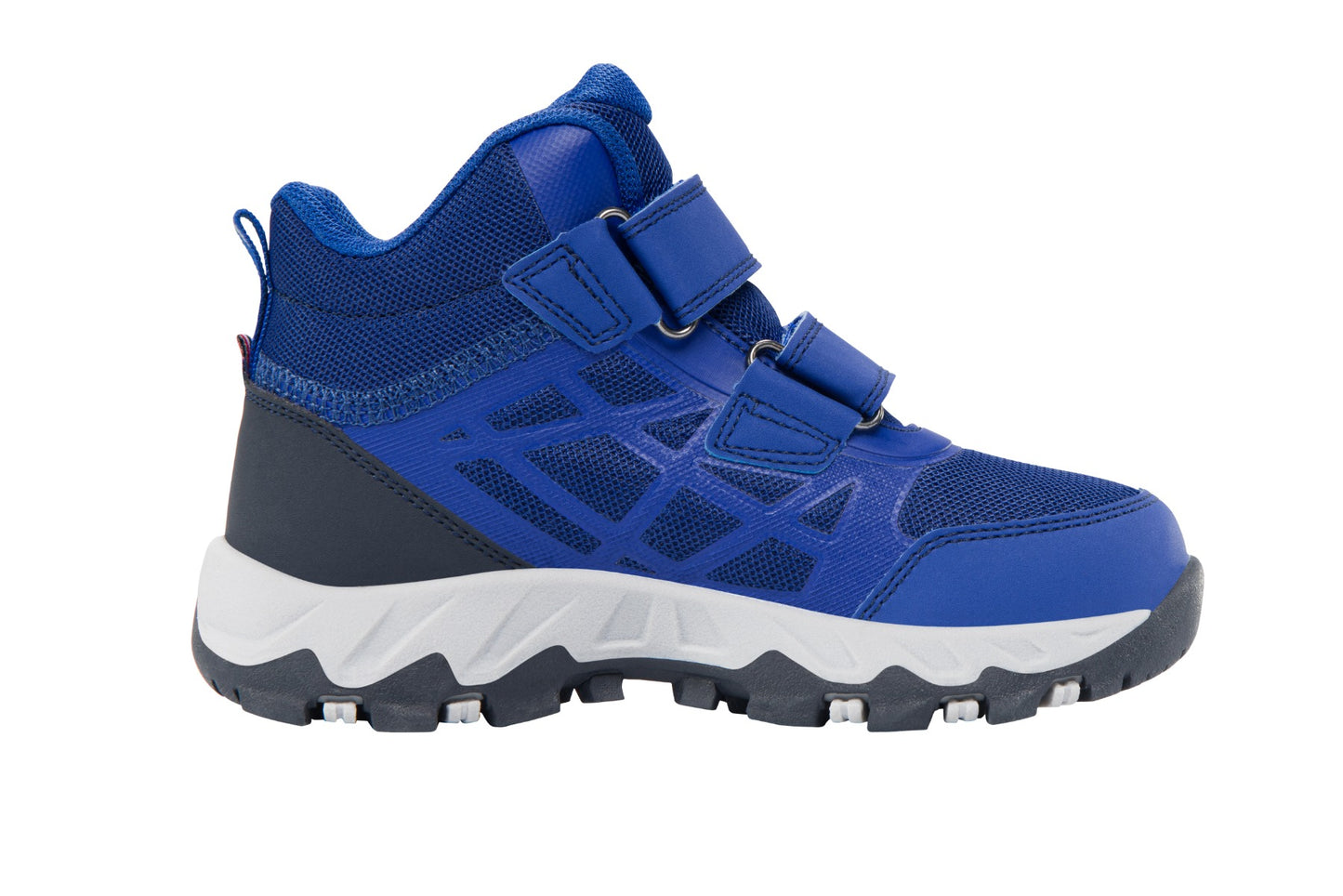 A high-quality water-resistant mid-top ankle shoe in royal blue and navy for outdoor activities by VIKING TEX