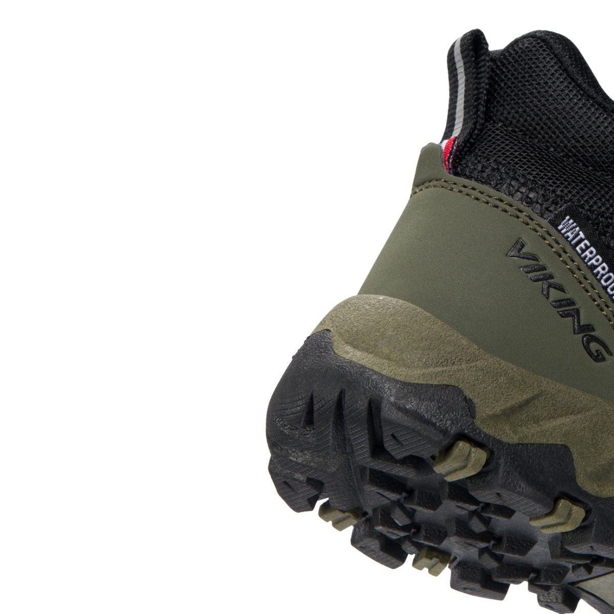 VIKING TEX Knöchelschuh TRACK MID WP in black and olive, back view, featuring durable and comfortable design