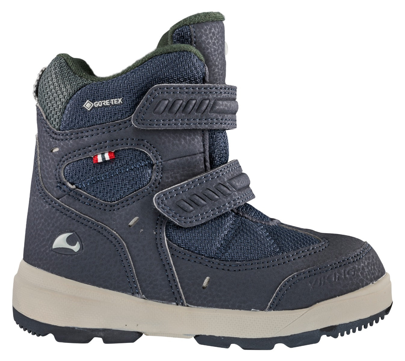 A pair of navy VIKING GORE-TEX Stiefel TOASTY WARM GTX 2V boots, designed to keep your feet warm and dry in cold weather conditions