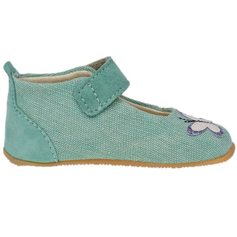 Beautifully crafted house shoes with a unique butterfly motif in mint
