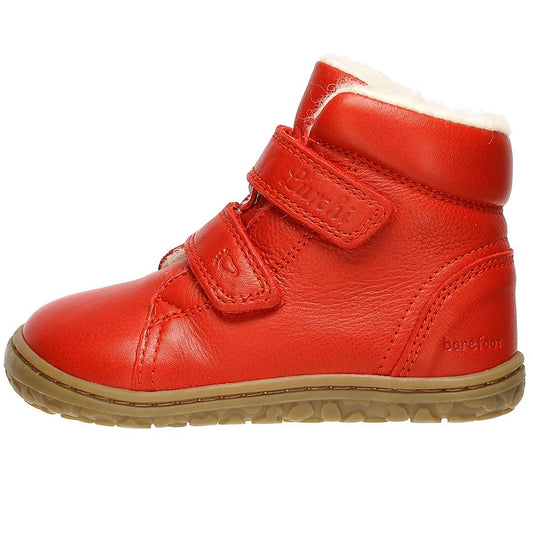 LURCHI Barfuß Stiefel NIC 50022-43 - rot - Front view of red children's barefoot boots with laces and rubber sole