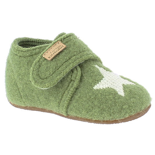 Comfortable LIVING KITZBÜHEL Hausschuh 3416-414 in pistachio green color with a cute star design