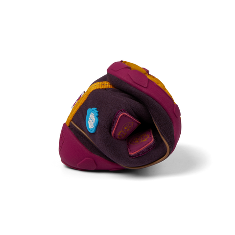 Vibrant and colorful vegan AFFENZAHN TEX Stiefel VOGEL in beere, lila, and gelb