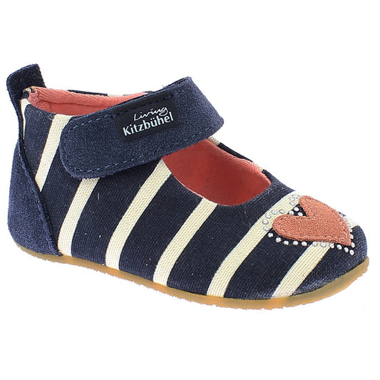 LIVING KITZBÜHEL Hausschuh 3704-571 in marine color with stripes and a decorative Strassherz (rhinestone heart) embellishment